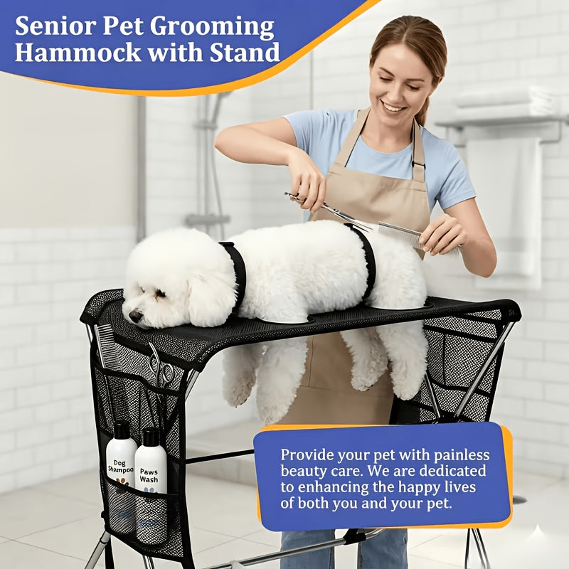 Foldable Pet Grooming Table for Small Dogs & Cats – Stainless Steel Frame, Non-Slip Surface, Storage Bag, 30 lb Capacity, Nail Trimming & Bathing Station, Black