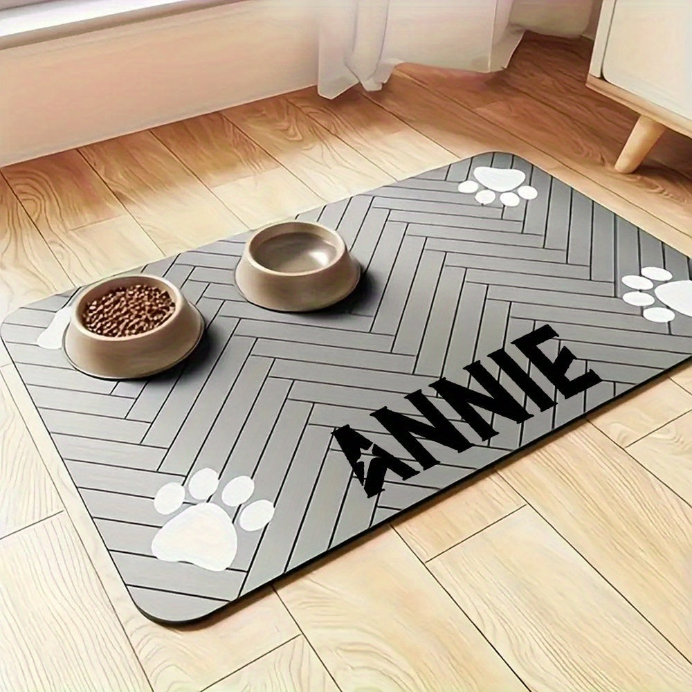 Personalized Pet Feeding Mat Custom Name - Large Non-Slip Water-Absorbing Quick-Dry Dog Cat Bowl Mat, Nordic Style Waterproof Placemat for Pet Food & Water Bowls, Custom Dog Cat Gift
