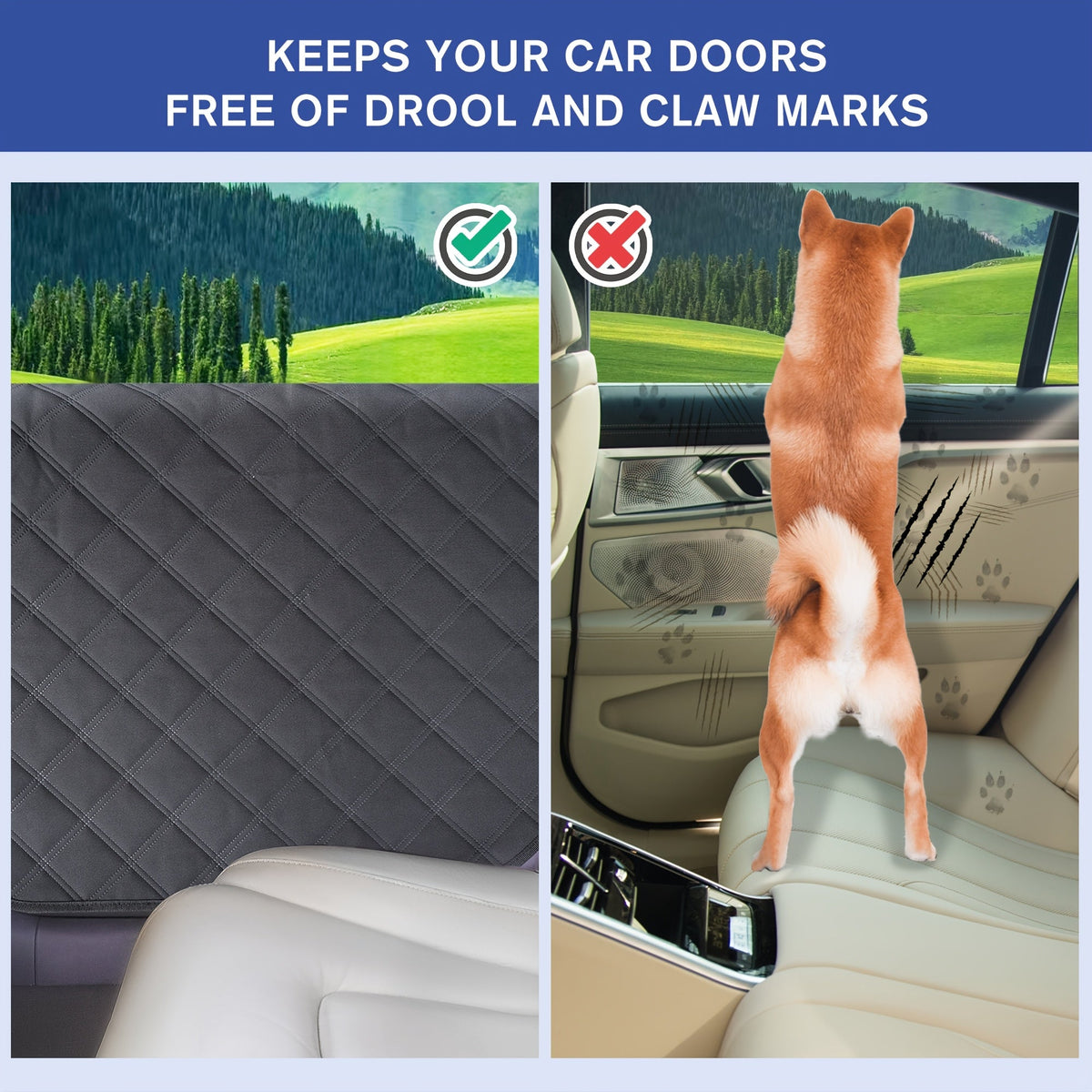 Dog Scratch Protection Car Door Protector 2 Pack - Stain-Resistant Pet Door Guard Cover for Car Truck SUV Interior, Easy Install Anti-Scratch Dog Door Panel Shield, Black