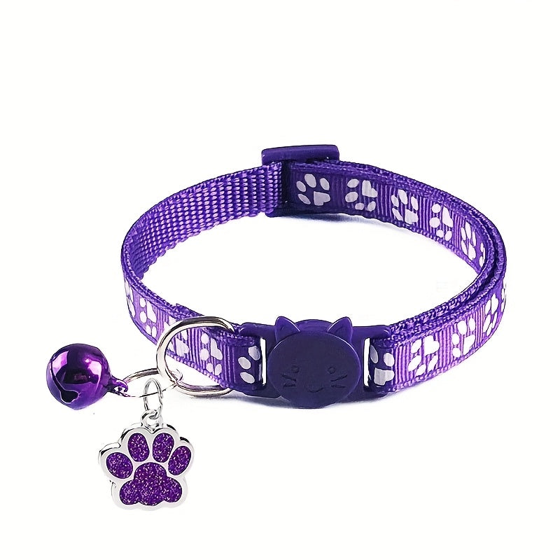 Customizable Engraved Pet ID Tag Collar with Bell – Paw Print Design Anti-Lost Adjustable Collar for Cats & Dogs – Personalized Name & Phone Number Dog Tag Collar, Stylish & Durable