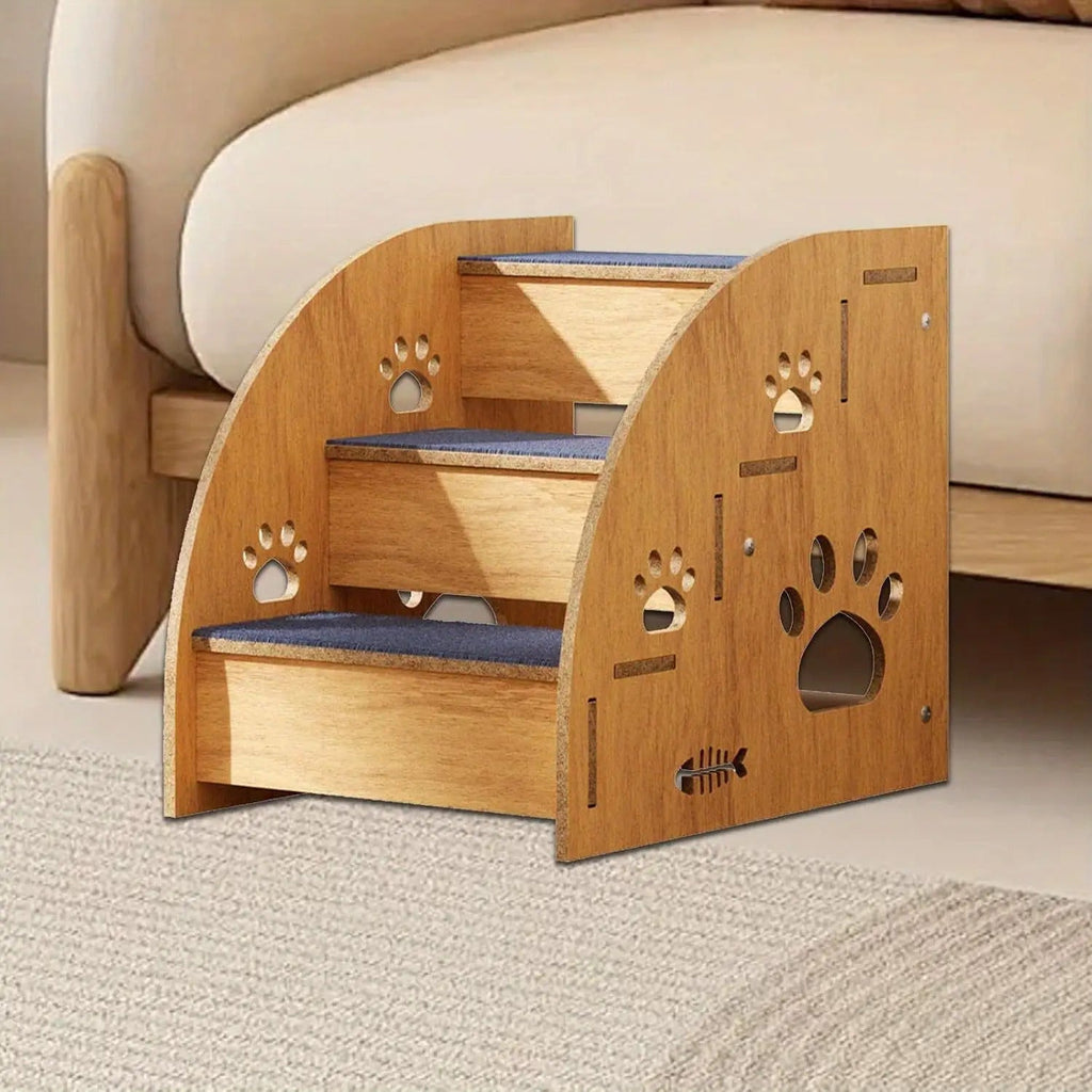 Solid Wood Pet Stairs 2-4 Steps with Ramp & Non-Slip Safety Rails – 15" Dog Steps for Bed & Sofa Access, Small Medium Dogs, Senior Pets & Cats