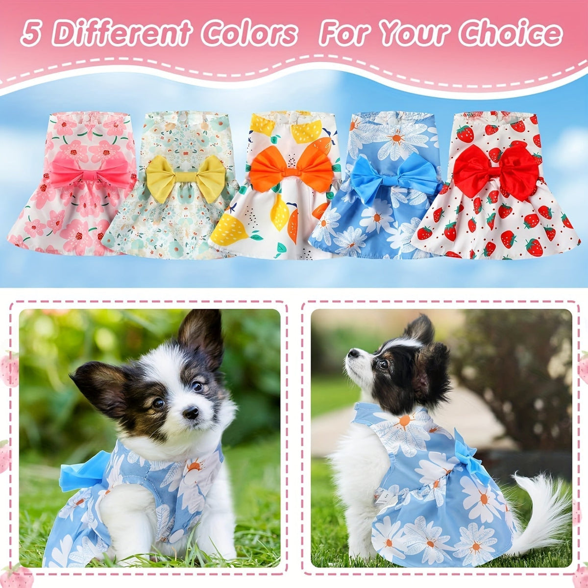 5pcs Dog Dress Set for Small Dogs Floral Princess Bow Puppy Dresses Soft Polyester Pet Costume for Yorkies Chihuahuas Cats Small Pets All Seasons 5 Cute Styles