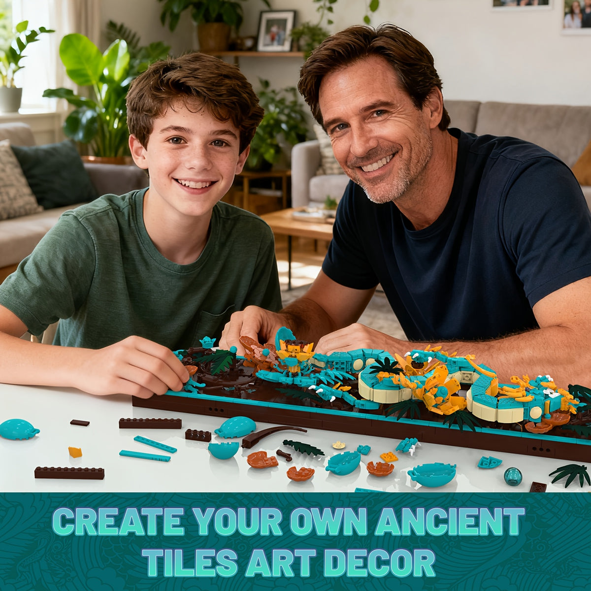 Dragon Wall Art Building Block Set 1574 Pieces LED Light Mythic Dragon Tile Frame Kit for Adults Teens Home Office Decor STEM Creative Gift Ages 14+
