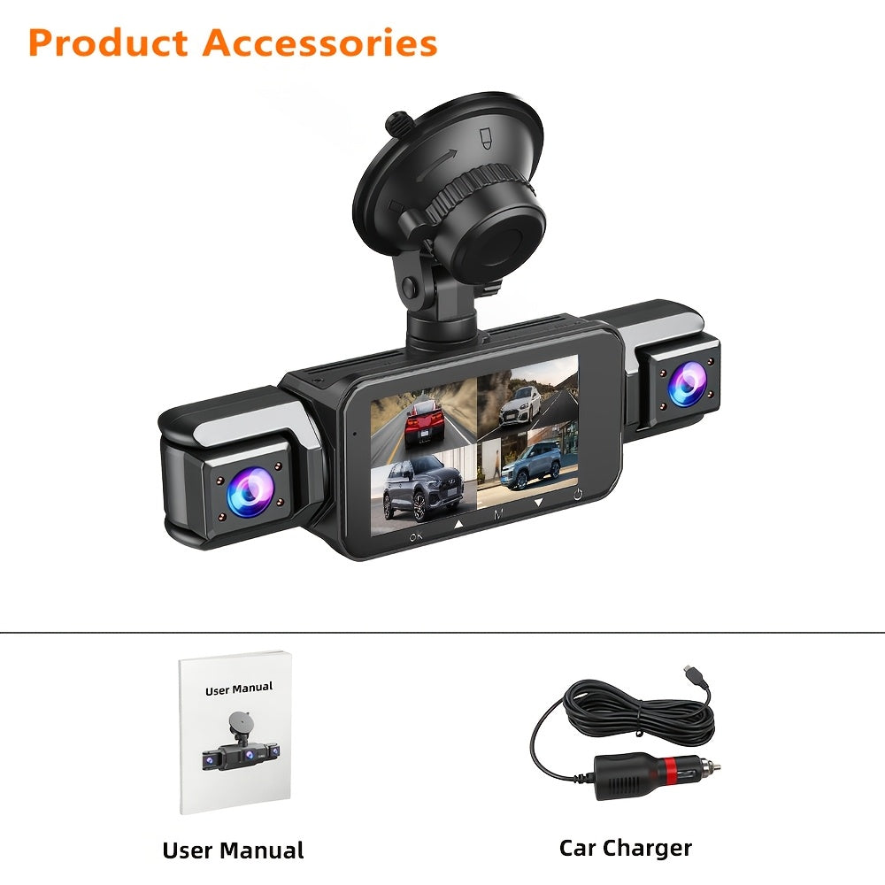 4K Dash Cam 360° Rotary 4-Channel Car DVR with Free 32GB SD Card Night Vision 24H Loop Recording Parking Monitor Front 4K Rear Left Right 1080P Cameras Rearview Camera for All Vehicles