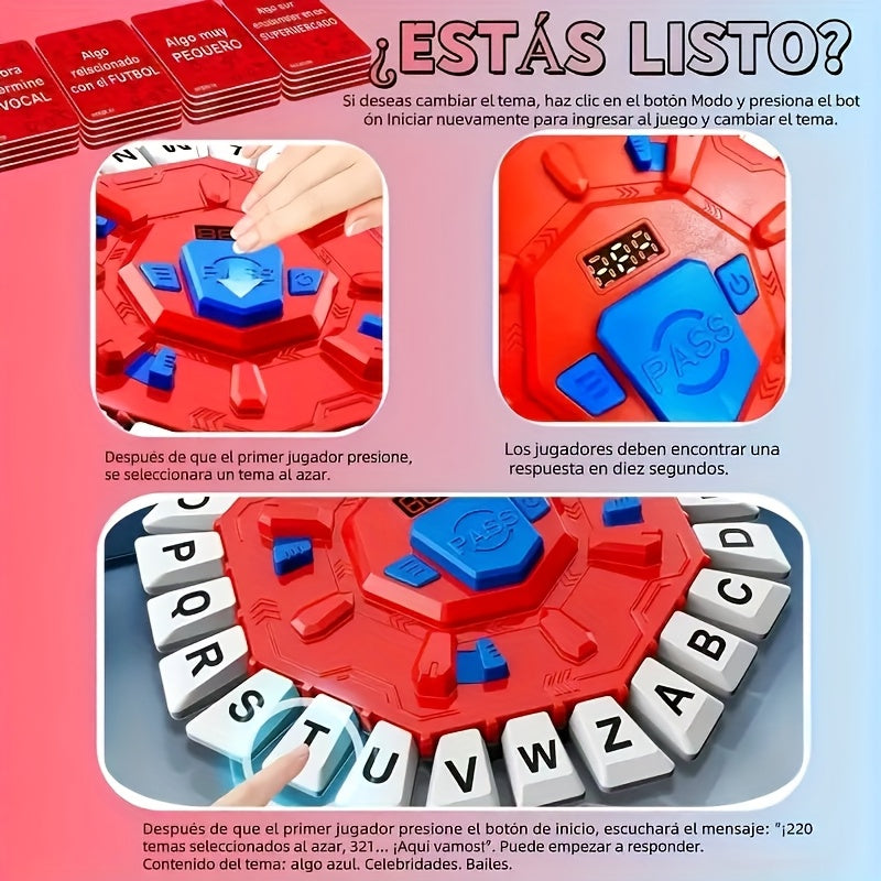 Spanish Alphabet Game for Kids - Fast-Paced Memory Matching Board Game with Round ABS Board, Countdown Timer, Colorful Letters & Cards - Educational STEM Toy for Family Party Game Night, Ages 4+