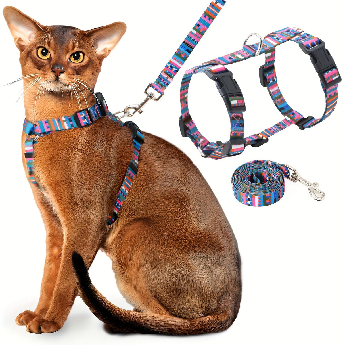 Escape-Proof Cat Harness and Leash Set Adjustable Soft Lightweight Chest Harness for Cats Comfortable Safe for Walking Traveling Small Medium Large Cats Kittens