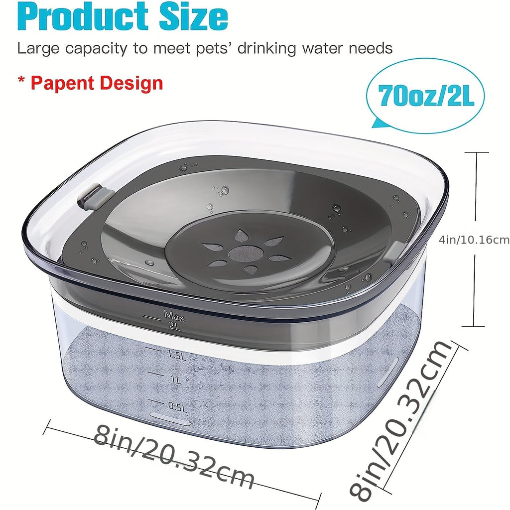 Dog Water Bowl 2L No-Spill Large Capacity – Slow Water Feeder with Transparent Design & Anti-Spill Floating Disk, Spill-Proof Pet Water Dispenser for Dogs and Cats, Easy to Clean Travel Bowl