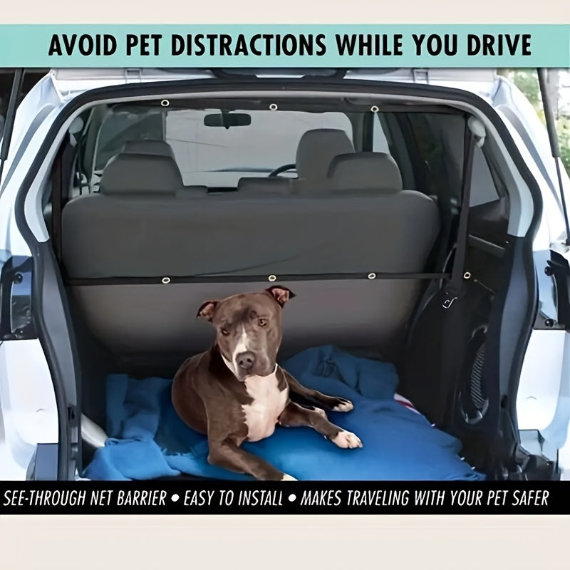 Pet Car Safety Net Barrier with Storage Pocket - Adjustable Polyester Dog Car Net Organizer, Easy Install Rear Seat Protector for All Vehicles, M & L Sizes for Dogs & Cats