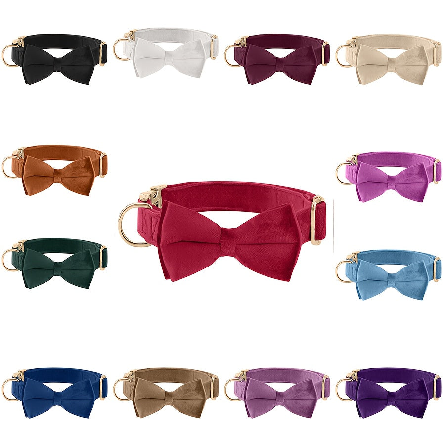 Dog Bowtie Collar Velvet Adjustable with Metal Buckle - Cute Puppy Bow Tie Collar S-XL for Small Medium Large Dogs, 12 Colors, Durable Elegant Dog Gift