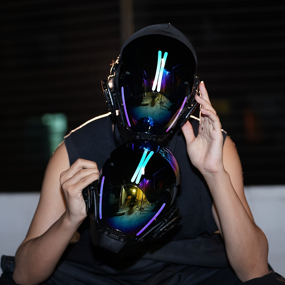 Futuristic Punk Mecha Mask Breathable Balaclava & Drawstring Backpack Set for Halloween Cosplay Rave Festival Stage Performance Photography