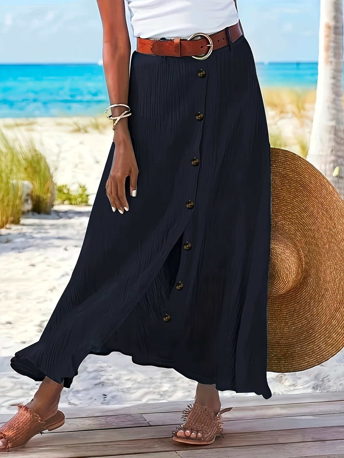 Women's A-Line Midi Maxi Skirt Side Slit Mid-Waist Long Flowy Semi-Sheer Polyester Skirt 8 Colors S-XXL Spring Summer Casual Daily Wear