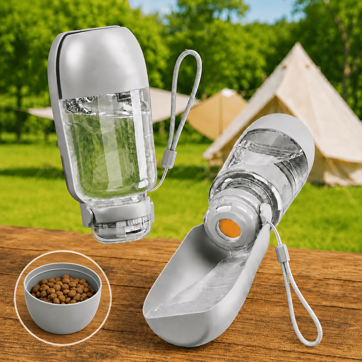 Portable Dog Water Bottle 2-in-1 with Food Bowl - 520ML Leak-Proof Pet Travel Water Dispenser for Dogs and Cats, Large Capacity Outdoor Hydration Cup for Walking Hiking Camping