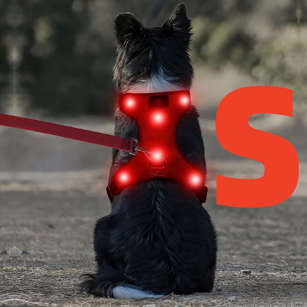 LED Light Up Dog Harness No Pull - Rechargeable Washable Glowing Dog Vest Harness with Detachable Battery for Safe Night Walking and Camping, 4 Colors & Sizes S M L for Small Medium Large Dogs