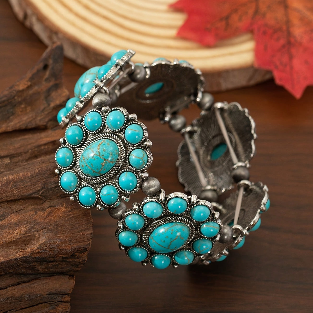 Boho Turquoise Beaded Stretch Bracelet for Women – Vintage Bohemian Elastic Zinc Alloy Wristband, Casual Everyday Jewelry & Perfect Gift for Her