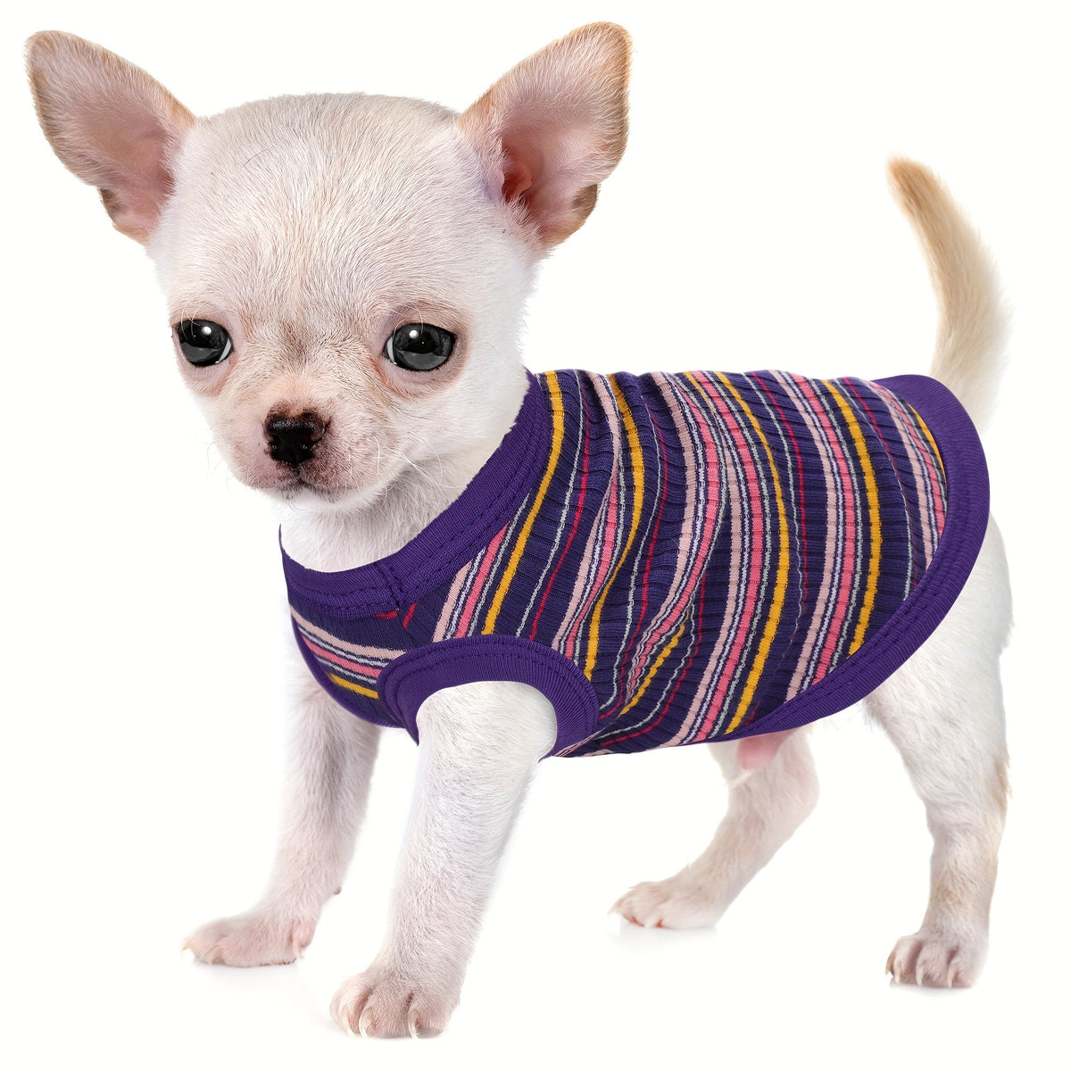 Pink Striped Ribbed Dog Vest Tank Top for XS and Small Dogs - Soft Sleeveless Pullover All-Season Pet Apparel, Comfortable Casual Dog Tank Top for Toy Breeds and Puppies