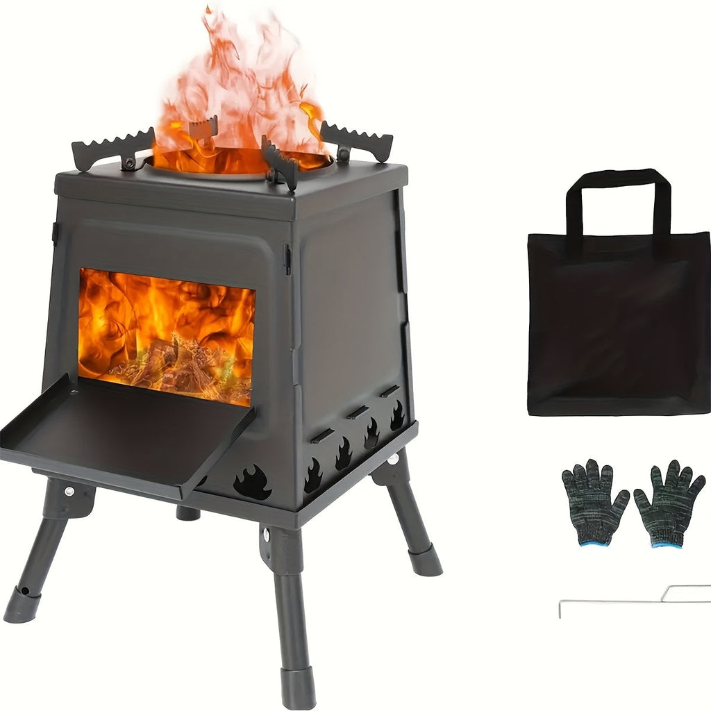 Wood Burning Camp Stove Portable Folding Outdoor Camping Stove Lightweight Compact Backpacking Hiking Survival Cooking Stove with Wood Fuel No Gas Needed Black