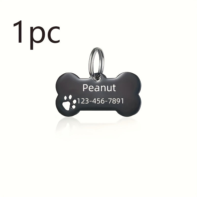 Custom Engraved Stainless Steel Dog ID Tag - Personalized Pet Name Tag Anti-Loss Single or Double Sided Engraving 6 Colors Dogs Cats Gift White Silver Gold Black Rose Gold Blue
