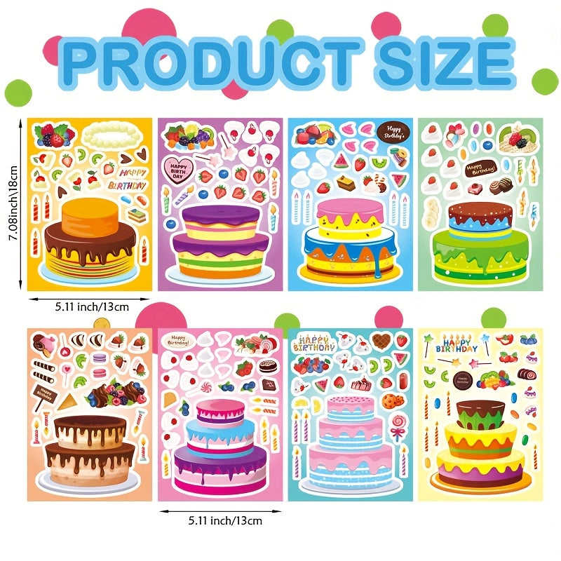 Birthday Cake Stickers for Kids 24 Sheets – DIY Make Your Own Cake Decoration Sticker Set with Fruit, Candy & Candles, Happy Birthday Party Favors, Classroom Teacher Reward Stickers, Fun Gift for Boys Girls