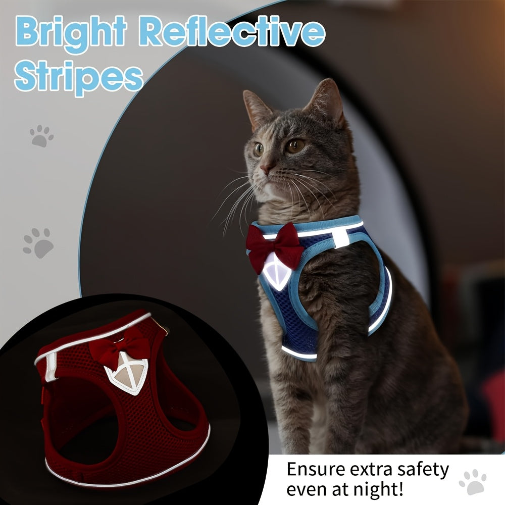 Cat Harness and Leash Set - Escape-Proof Soft Breathable Vest with Reflective Strips for Safe Cat Walking & Travel, Adjustable Kitten Harness for Outdoor Use, 6 Colors 4 Sizes (XS/S/M/L)