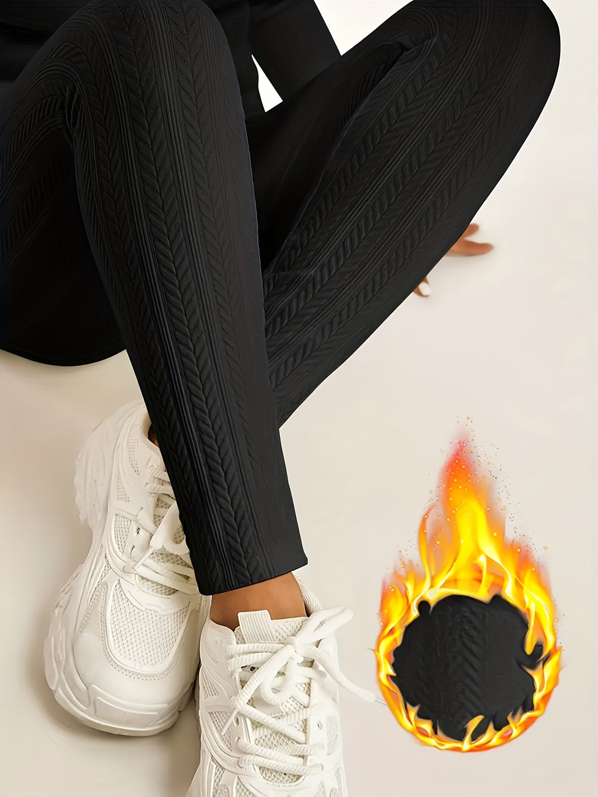 Women's High Waist Thermal Brushed Leggings - Warm Winter Thickened Yoga Pants with Jacquard Pattern - Slim Ankle Sports Tights for Women S M L