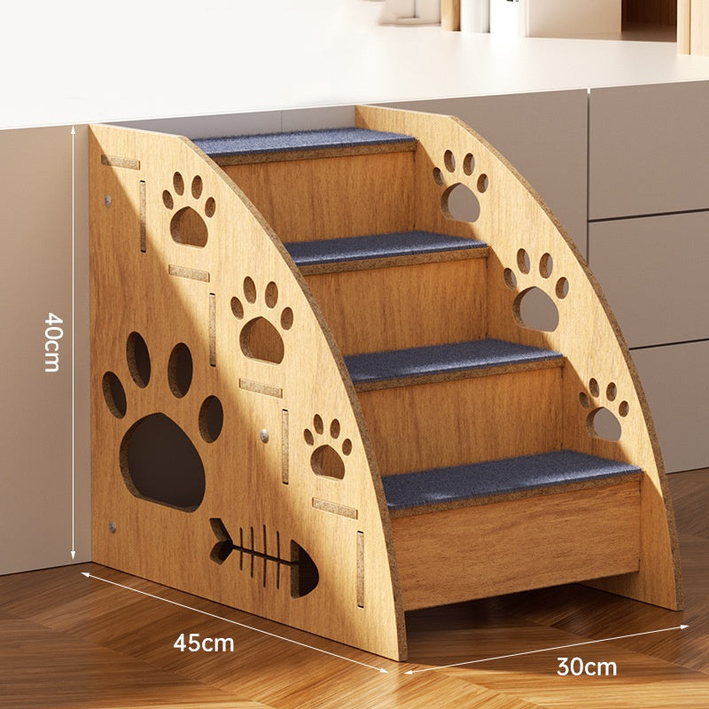 Solid Wood Pet Stairs 2-4 Steps with Ramp & Non-Slip Safety Rails – 15" Dog Steps for Bed & Sofa Access, Small Medium Dogs, Senior Pets & Cats