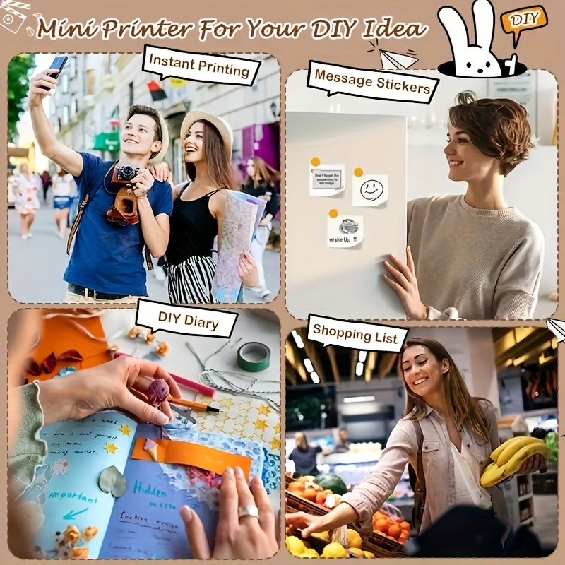 Portable Wireless Bluetooth Thermal Printer Mini Pocket Printer Ink-Free for Smartphones Photos Notes Stickers Diaries Memos Includes Thermal Paper Roll