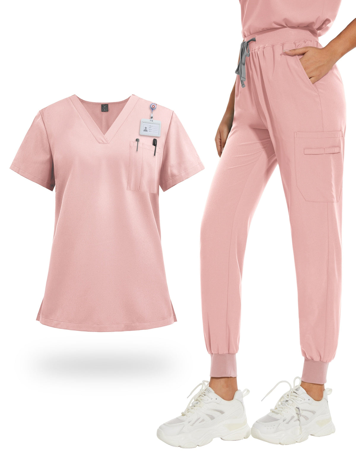 Women's Scrub Sets V-Neck Uniform Tops and Pants with Pockets for Nurses Medical Dental Spa Work Wear Short Sleeve Solid Color All Season Scrub Suit Elastic Comfortable Healthcare Outfit