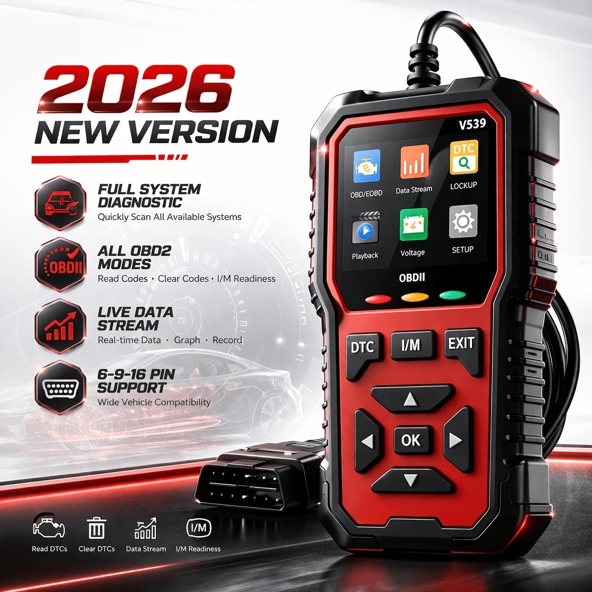 Advanced OBD2 Scanner Automotive Diagnostic Tool Faster Processing Chip Read Clear Engine Codes Live Data Freeze Frame Supports 10 Languages All OBD2 Cars 1996+