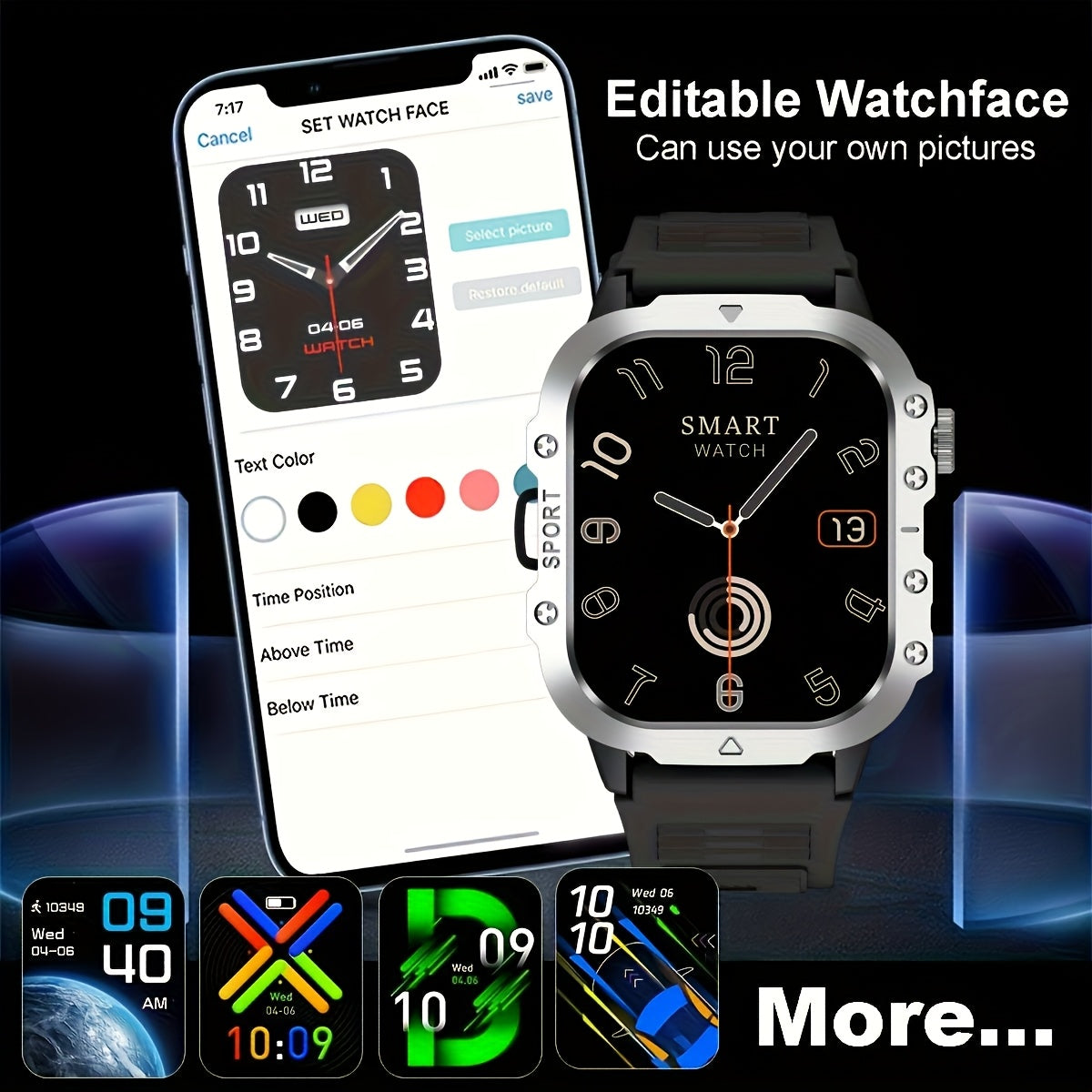 Smart Watch 2.01 Inch Large Screen LED Flashlight Fitness Tracker for Men Women Compatible Android iPhone Outdoor Sports Activity Tracker Heart Rate Monitor Step Counter Sleep Tracker