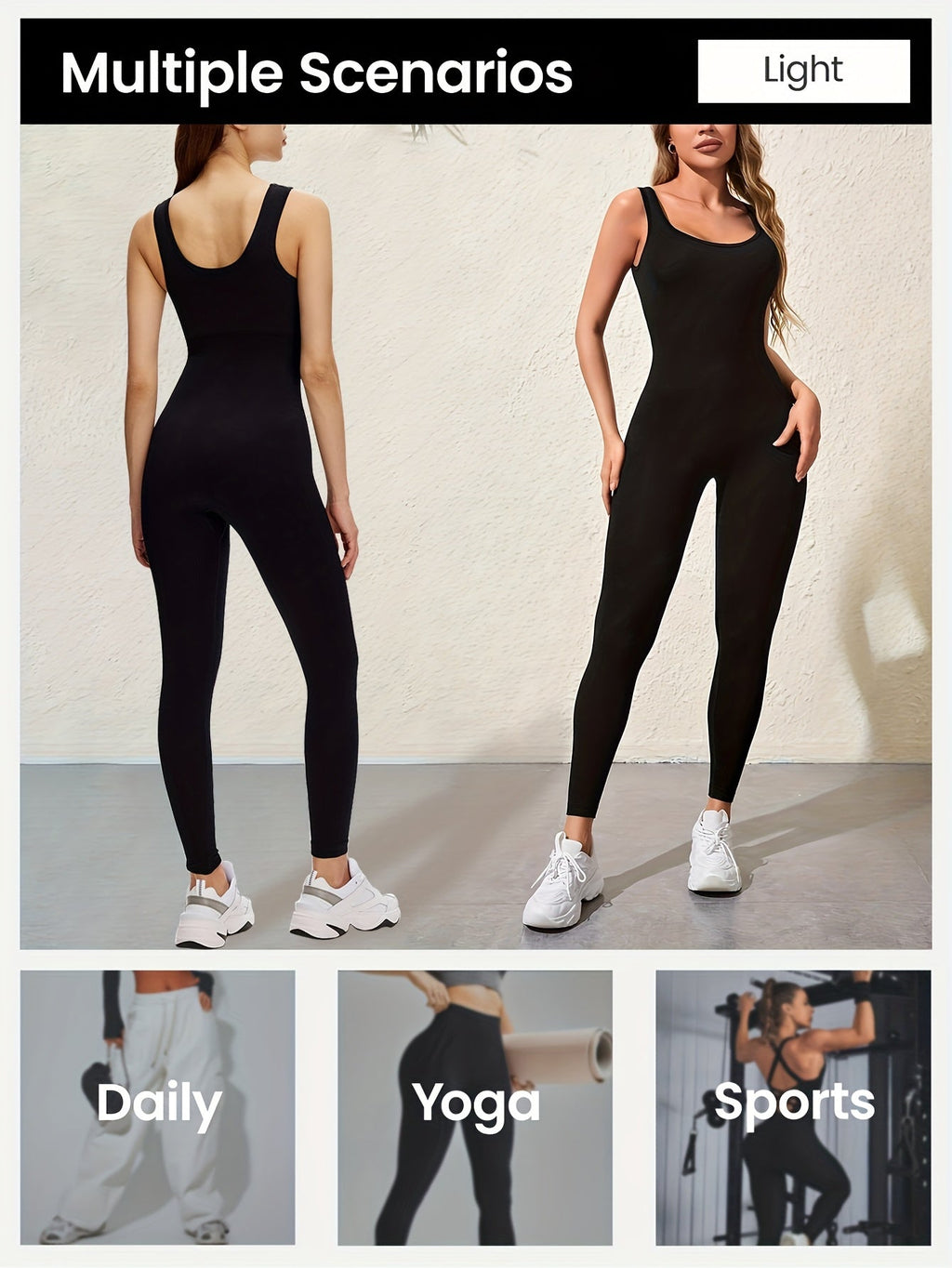 Women's Sleeveless Square Collar Jumpsuit – 90% Nylon Stretch Fabric, Thick & Opaque Active Wear for Yoga, Pilates, Running, Fitness & Everyday Events, Sizes S-XL, Multiple Colors