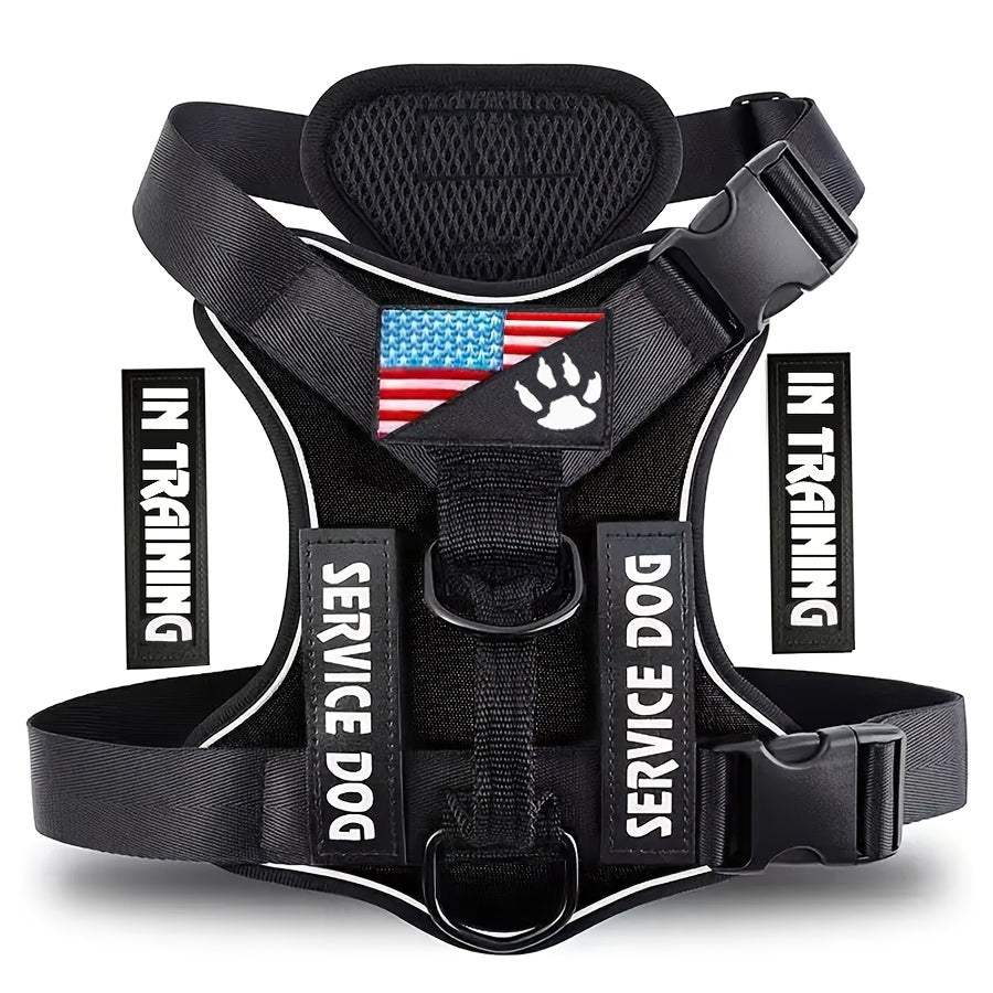 Reflective Dog Harness Vest with 5 Customizable Patches Adjustable Soft Oxford No-Pull Pet Harness with Mesh Lining Easy Control for Small Medium Large Dogs – Escape-Proof Dog Walking Vest Harness