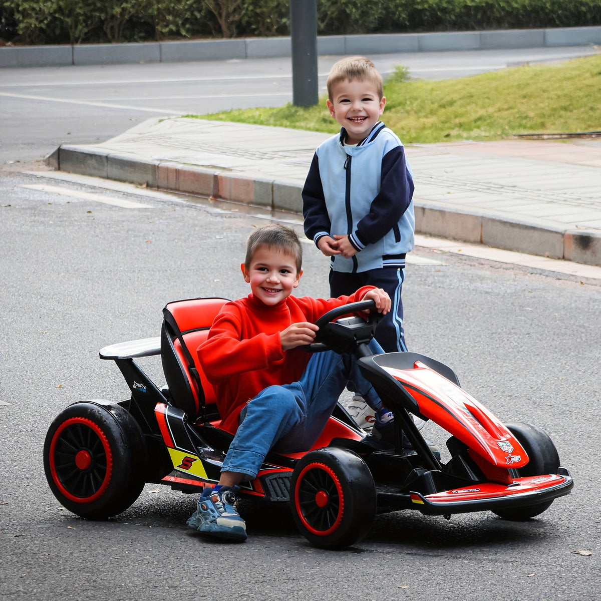 MUKIDY 24V Electric Go-Kart for Kids - 250W Drift Cart for Ages 6-12, All-Terrain EVA Wheels, 5-Point Safety Belt, Soft Start, Music & Horn, Battery Powered Outdoor Ride-On Toy | Best Gift for Boys Girls