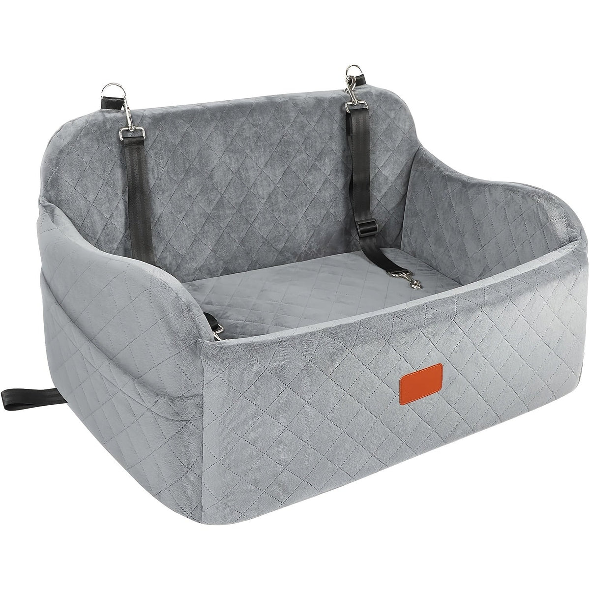 Dog Car Seat for Medium Large Dogs – Washable Memory Foam Pet Travel Car Bed with Seat Belt Pass-Through, Adjustable Straps & 3-Point Installation, Gray Black Brown All Black Black Gray