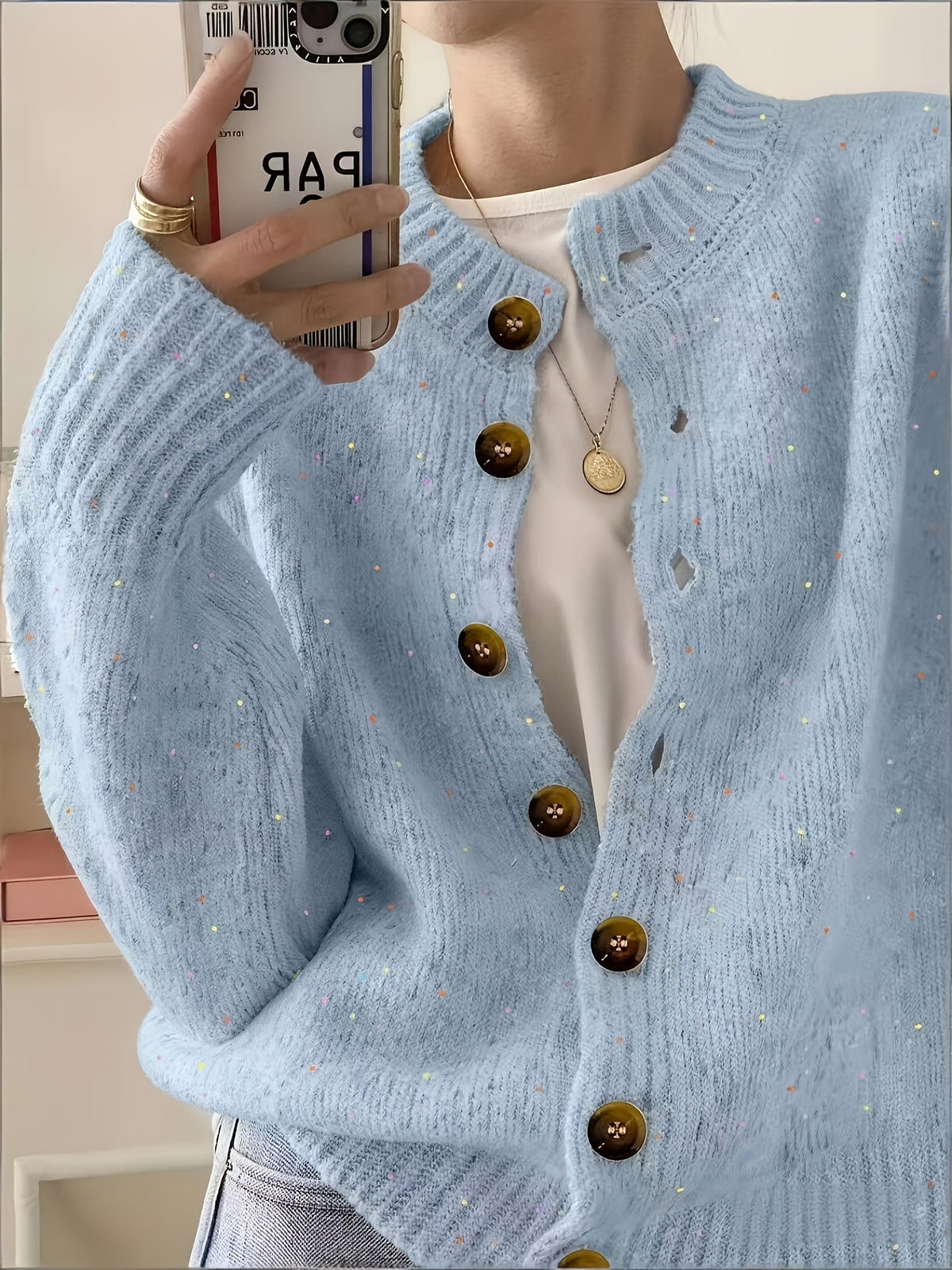 Casual Cardigan Women's Colorful Button-Front Long Sleeve Round Neck Knit Sweater | Lightweight Candy Dot Pattern Stretch Fabric Elegant Fashion Top S M L XL