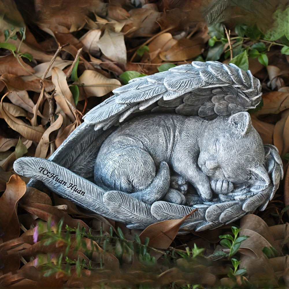 Personalized Pet Angel Sleeping Stone Memorial – Custom Name & Date Sympathy Gift for Loss of Dog or Cat, Engraved Pet Grave Marker Keepsake for Garden or Home