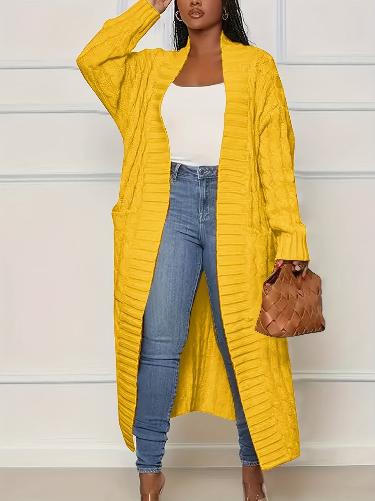 Women's Knit Cardigan Open Front Midi Length Sweater Coat Casual Lightweight Outwear with Multi Colors S-XXL Fall Winter