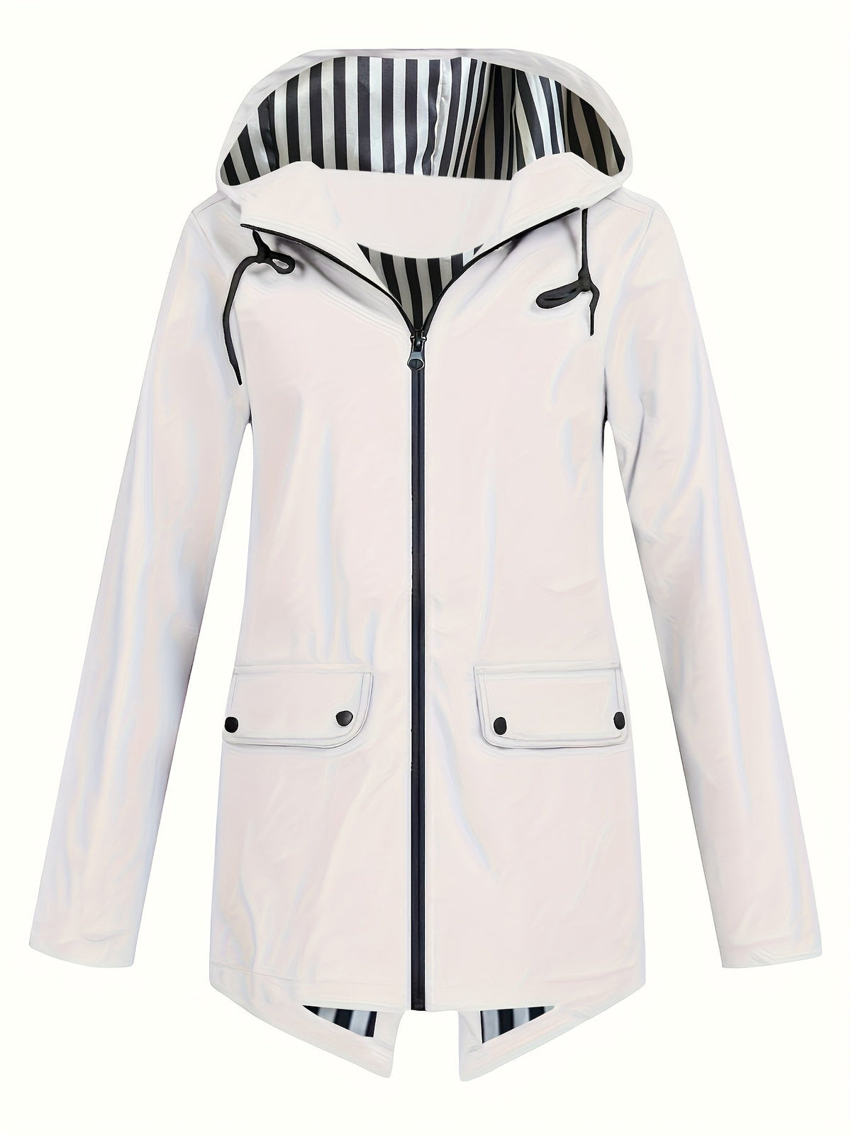 Women's Striped Lined Hooded Windbreaker Jacket Fall Winter Zip Up Outerwear – 8 Colors Sizes S-XXL Lightweight Water-Resistant