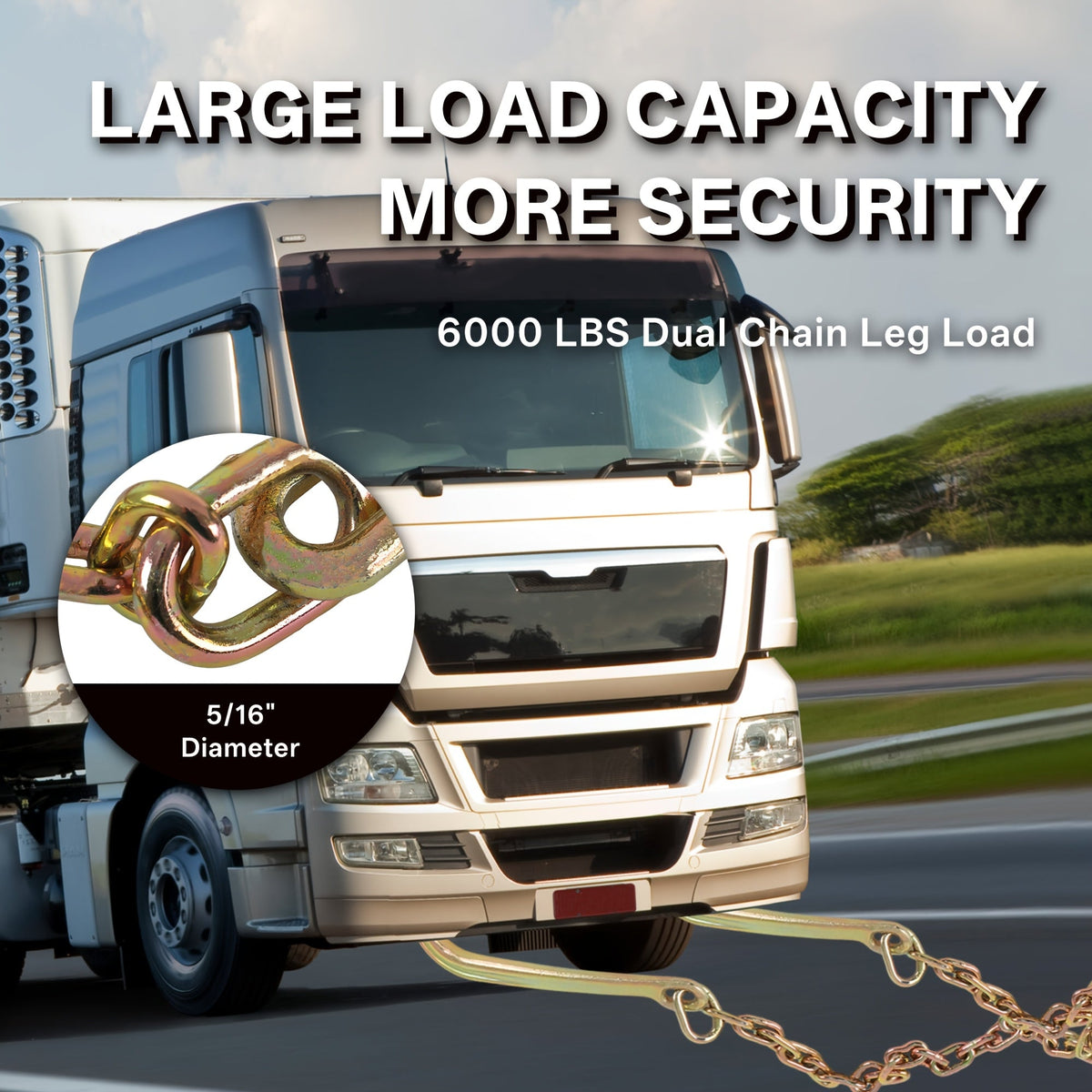 Grade 70 Heavy Duty Trailer Chain Set 5/16 Inch x 2 Feet with J Hooks and V-Chain Grab Hooks - Anti-Rust 20Mn2 Alloy Steel, 6000 lb Safe Working Load for Flatbed Trailer, Towing and Cargo Securing
