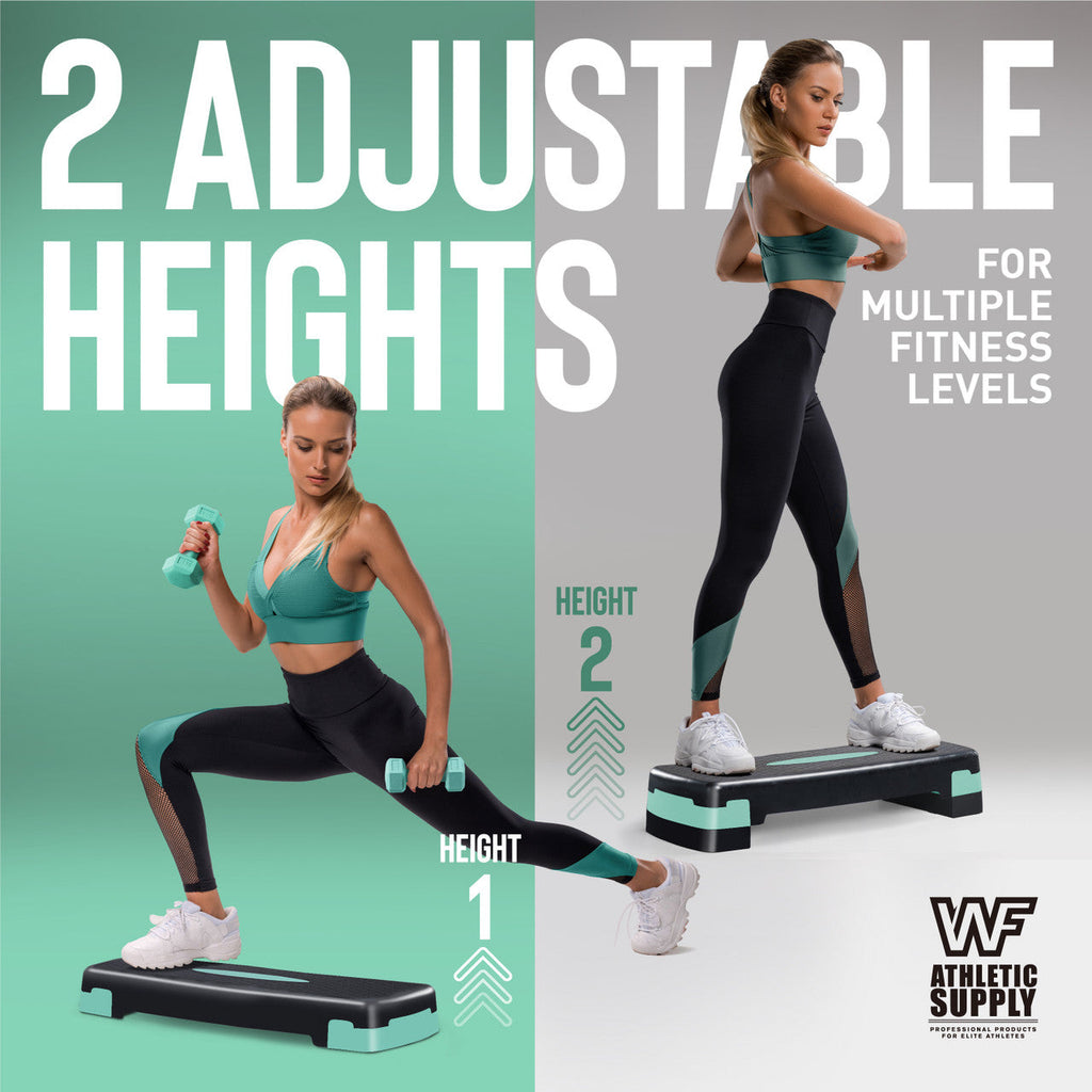 Adjustable Height Aerobic Stepper Set with 2 Dumbbells & Measuring Tape, Non-Slip Exercise Step Platform with Level Risers, 550 LB Capacity, Home Gym Workout Equipment – 3 Colors