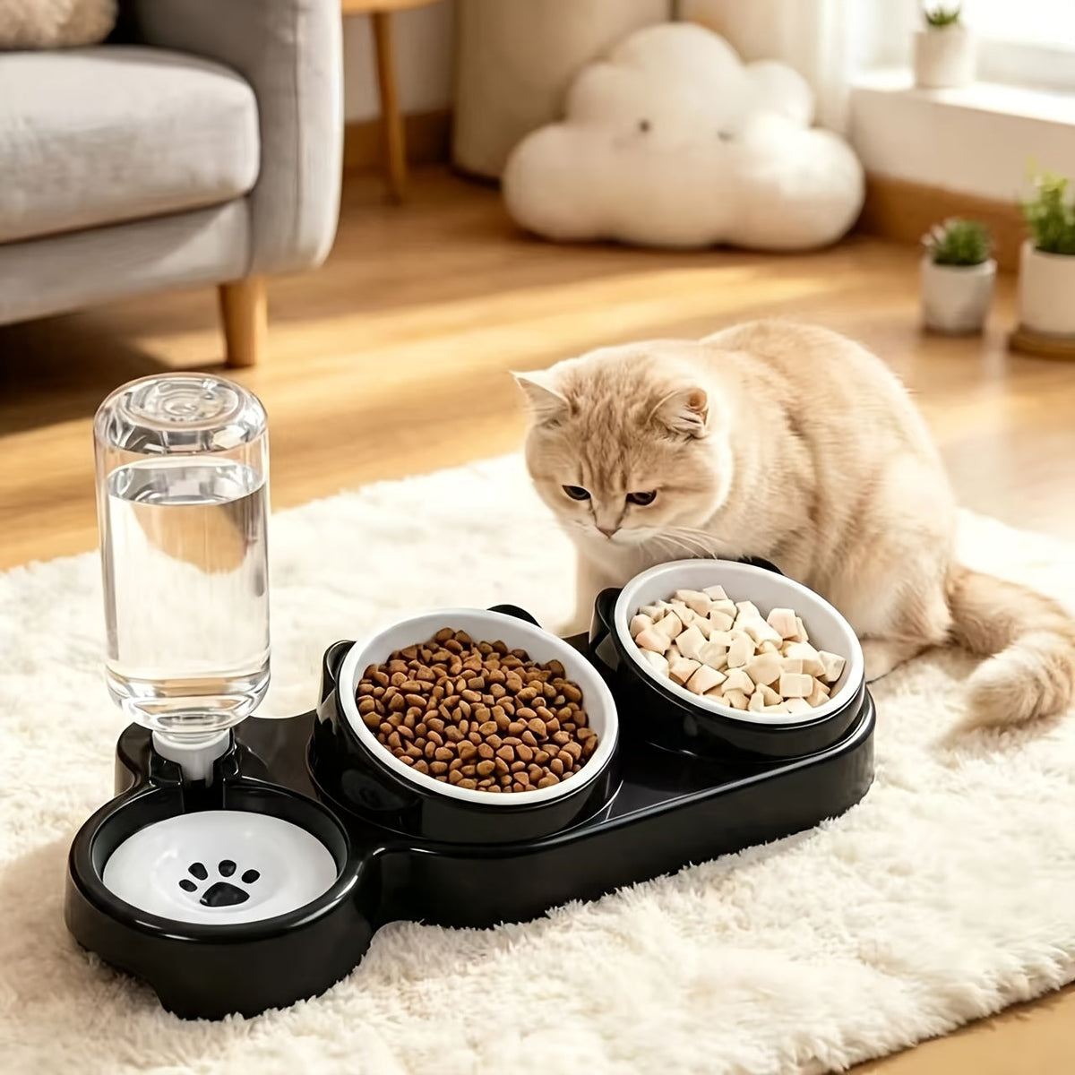 Tilted Anti-Slip Pet Feeder and Waterer Bowl Set - Ergonomic Tilt Design for Cats & Dogs, No Battery Required, Promotes Healthy Eating Posture, Easy-Clean Feeding & Drinking Station for Indoor Pets