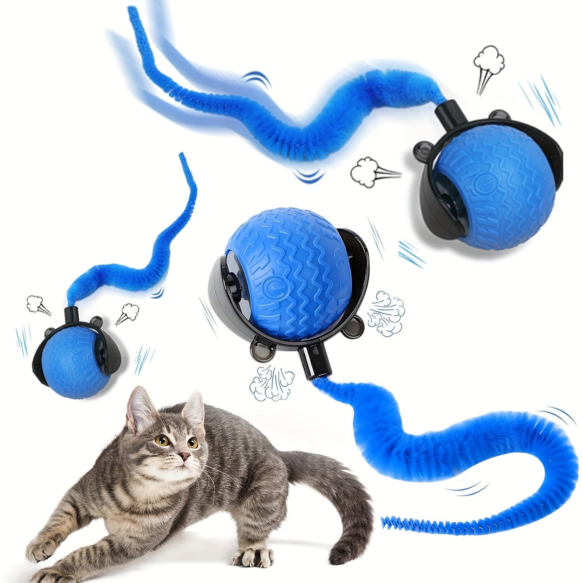 Interactive Electronic Rolling Ball Cat Toy – Automatic Smart Chase Ball with Tail for Indoor Cats & Kittens, Boredom-Busting Self-Moving Pet Toy for Adult Cats