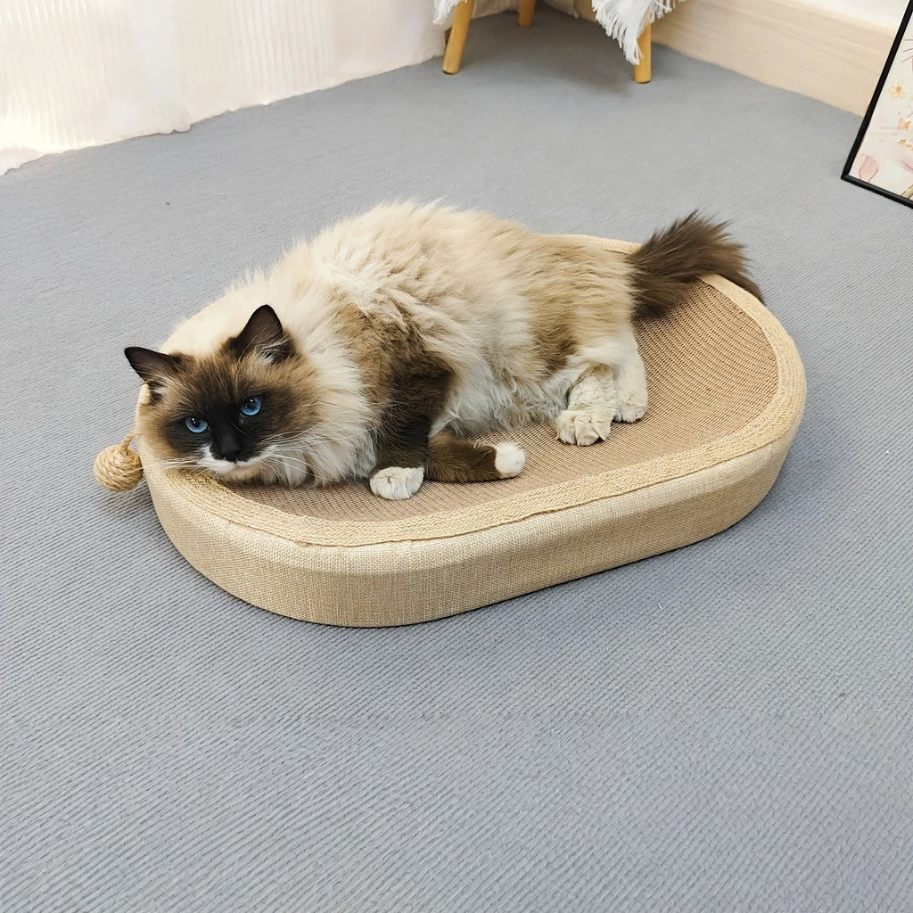 Large Oval Sisal Cat Scratching Board & Lounge Bed – 23.6 Inch Durable Scratch Pad with Sisal Toy Ball, No Assembly Needed, All-Season Cat Scratcher Mat for Indoor Cats to Play Sleep and Rest