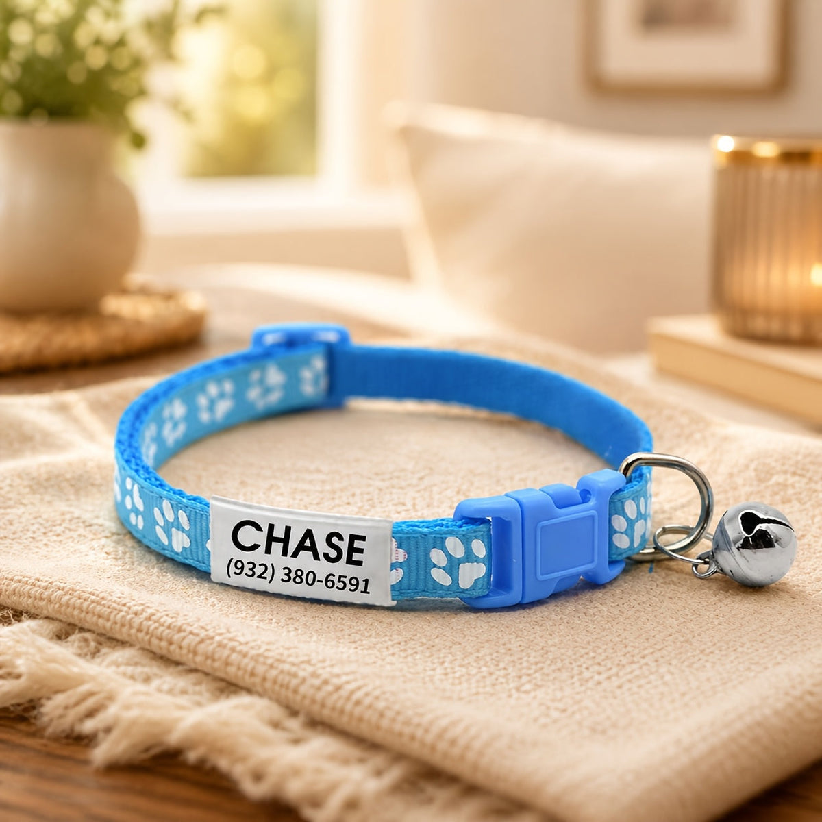Personalized Adjustable Dog & Cat Collar with Paw Print Design - Colorful Customized Pet ID Tag Collar Stylish Safe Breakaway for Small Medium Large Pets Christmas Gift