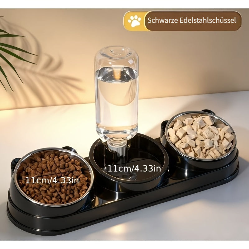 Tilted Anti-Slip Pet Feeder and Waterer Bowl Set - Ergonomic Tilt Design for Cats & Dogs, No Battery Required, Promotes Healthy Eating Posture, Easy-Clean Feeding & Drinking Station for Indoor Pets