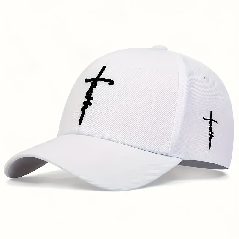 4pcs Faith-Themed Cross-Stitch Baseball Caps for Men & Women – Adjustable Lightweight Polyester Solid Color Casual Sports Sun Hat for Outdoor Travel Beach, Christmas Father's Day Gift