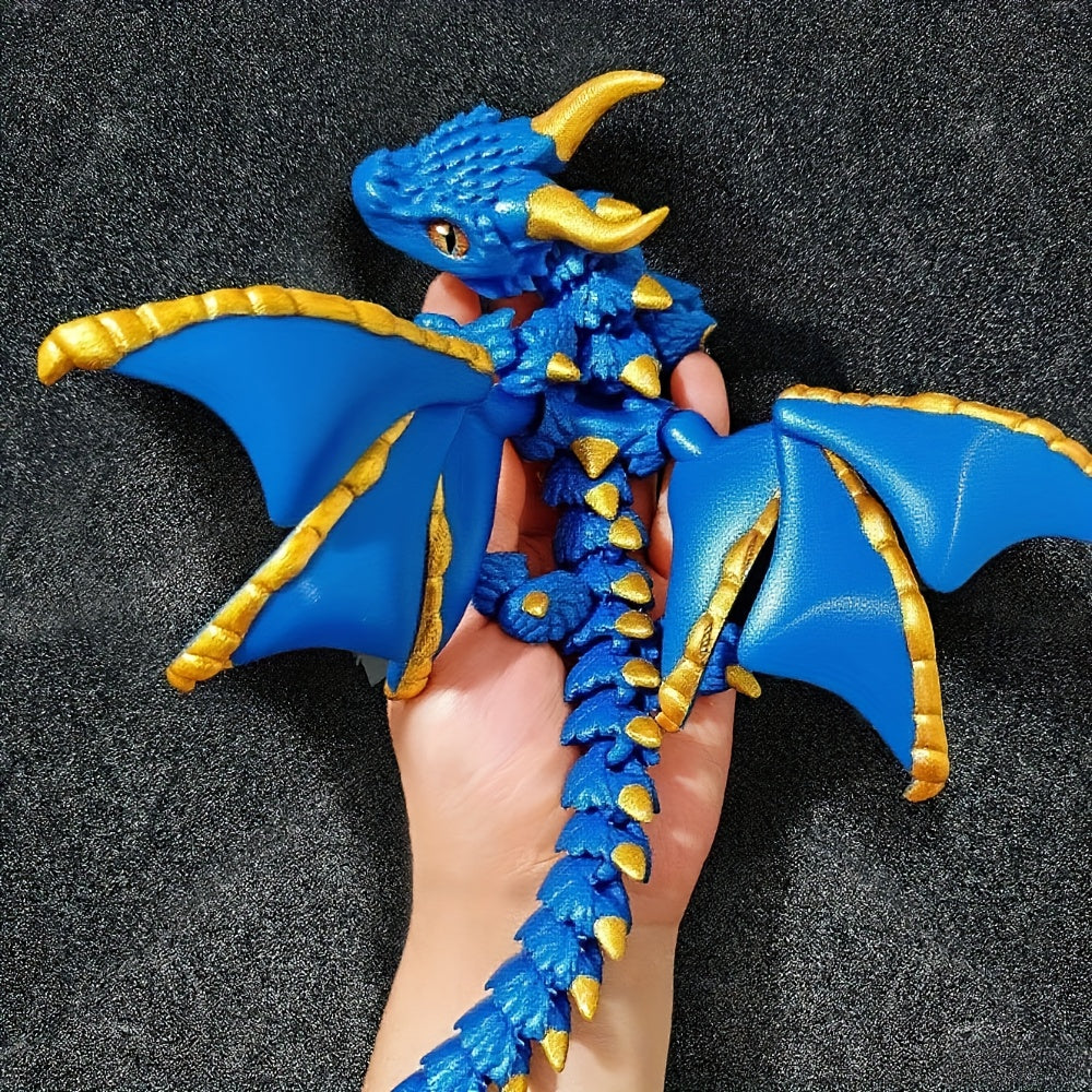 3D Printed Articulated Dragon Statue Dual-Horned Flexi-Wings Hybrid-Color Scales Collector's Desk Decor Model Figurine Fantasy Gift for Adults & Dragon Lovers