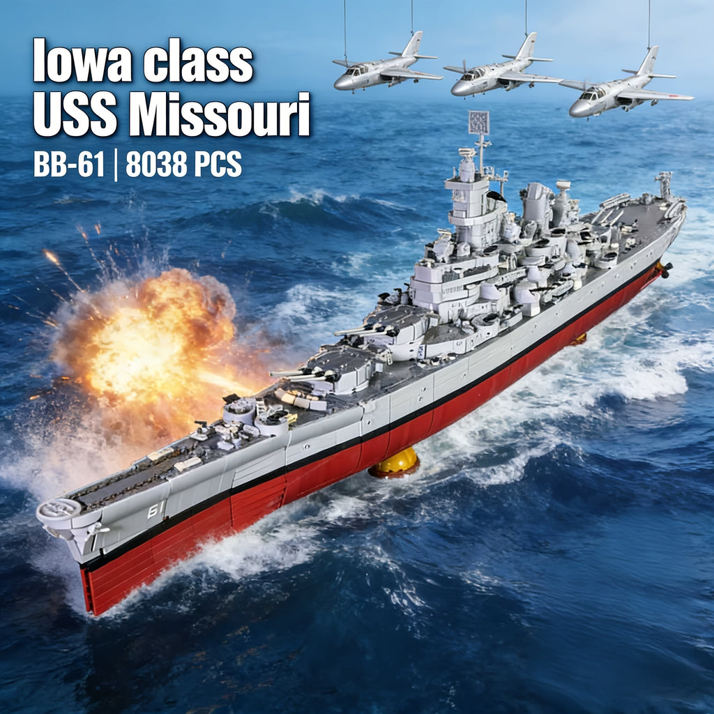 8038 Pcs USS Iowa BB-61 Battleship Building Blocks Model Kit – Large Scale Military Naval Warship Assembly Set for Adults & Teens 14+, Historical Replica, Military Collector Gift & Home Display
