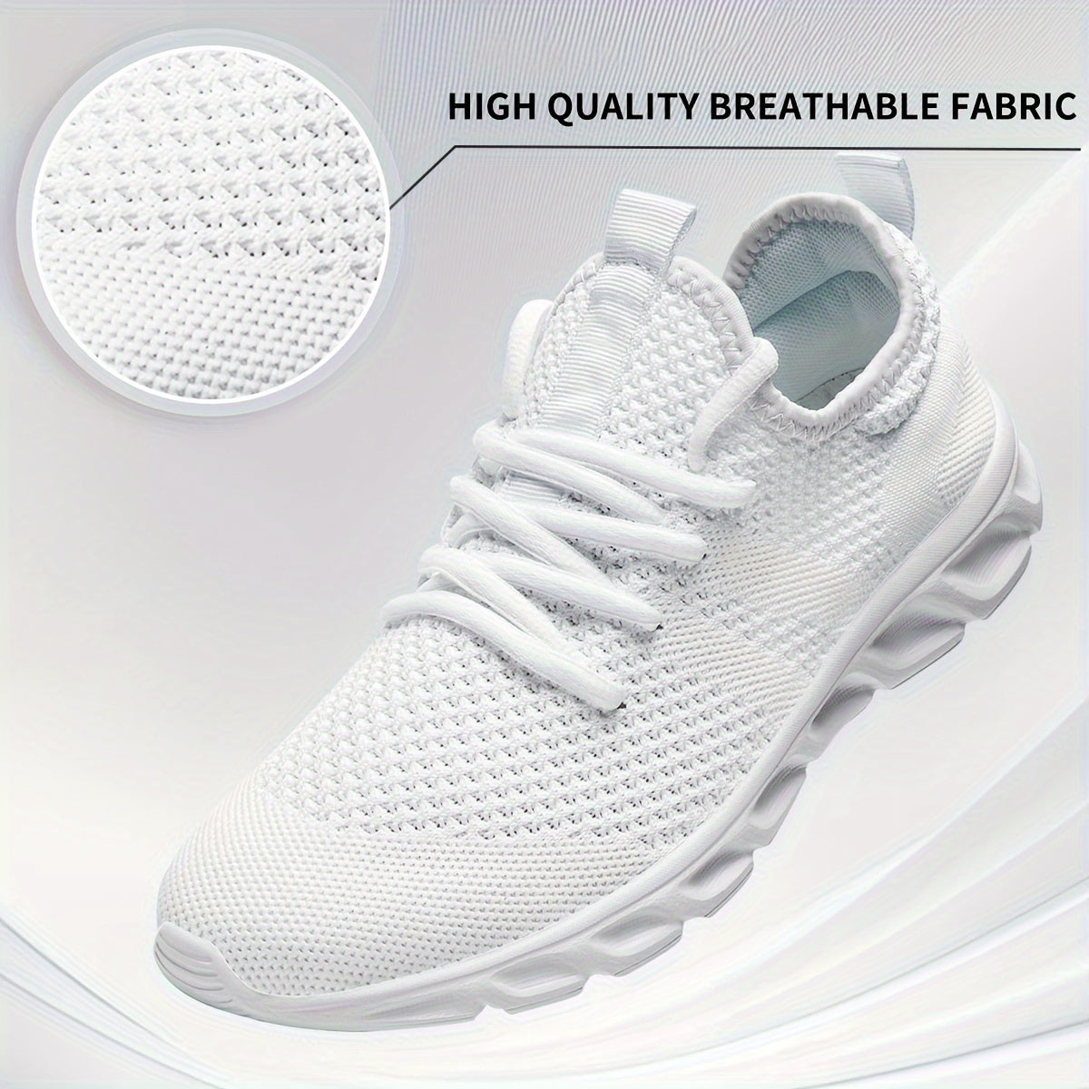 Men's Lightweight Breathable Knit Mesh Sneakers EVA Sole Low-Top Lace-Up Running Walking Shoes White Red Black Round Toe All-Season Gym Travel Daily Wear Sizes US 6-13.5