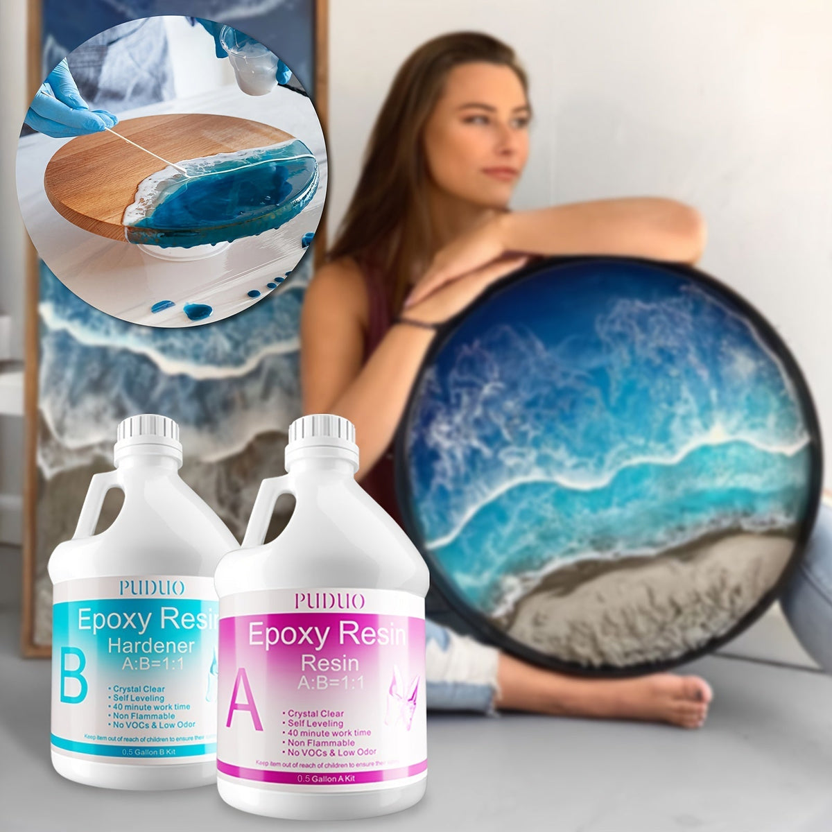 Epoxy Resin Kit Crystal Clear 2-Part Fast-Curing for Casting, Coating, Resin Art, Jewelry Making, Tabletops & Bar Counters – Available in 4oz, 72oz & 1 Gallon with Pump Kit & Glitter Accessories