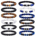 12 Piece Natural Stone Tiger Eye Bead Bracelet Set for Men and Women – 8mm Adjustable Boho Bracelet with Black Beads, Unisex Earthy Wrist Jewelry, Perfect Father’s Day Family Gift